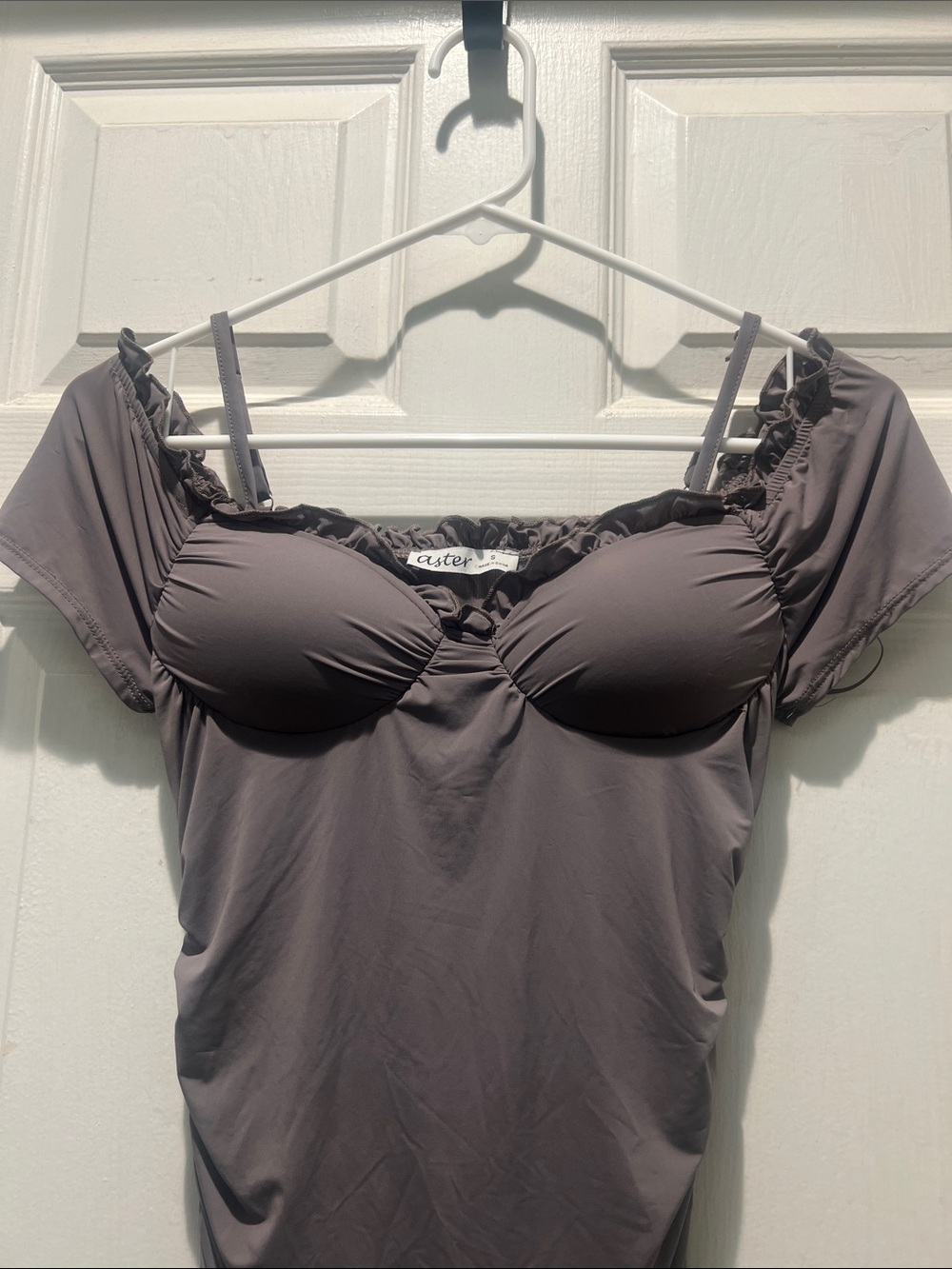 Aster Ruched Off-Shoulder Midi Dress in Light Brown - Picture 3 of 13